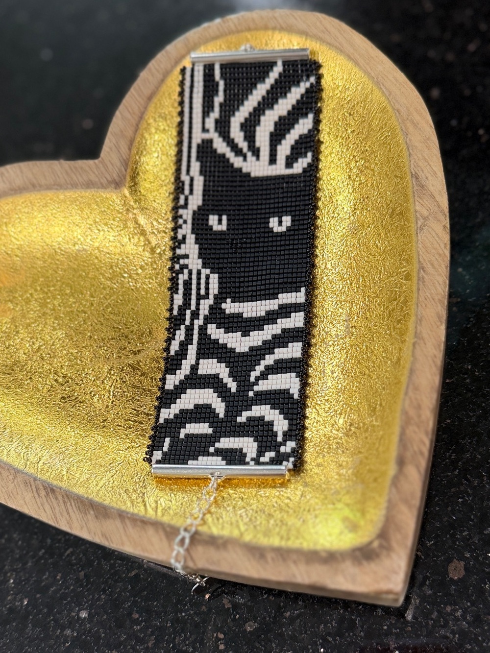 Modern Black Cat Handwoven Bead Loom Statement Cuff - Picture 5 of 6